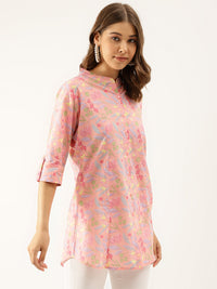 Divena Pink Multi Colored Floral print Cotton Regular Top