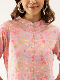 Divena Pink Multi Colored Floral print Cotton Regular Top