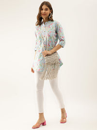 Divena Sky Blue Printed Cotton Regular Fit Top