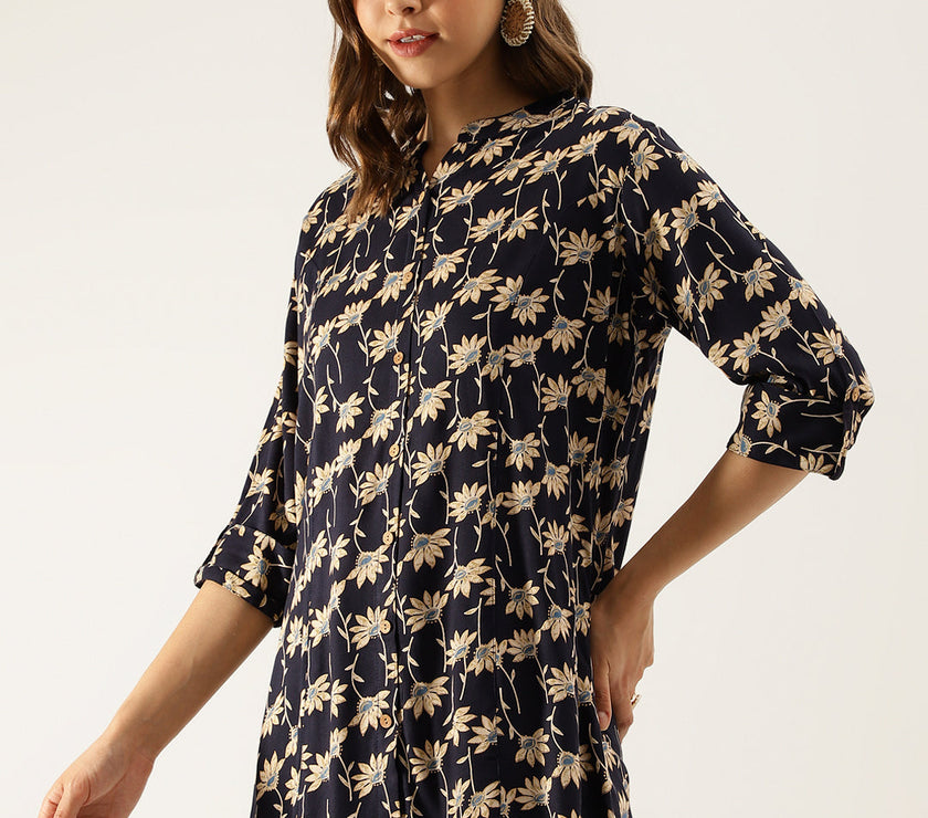 Divena Floral Printed Rayon Shirt type Top for Women