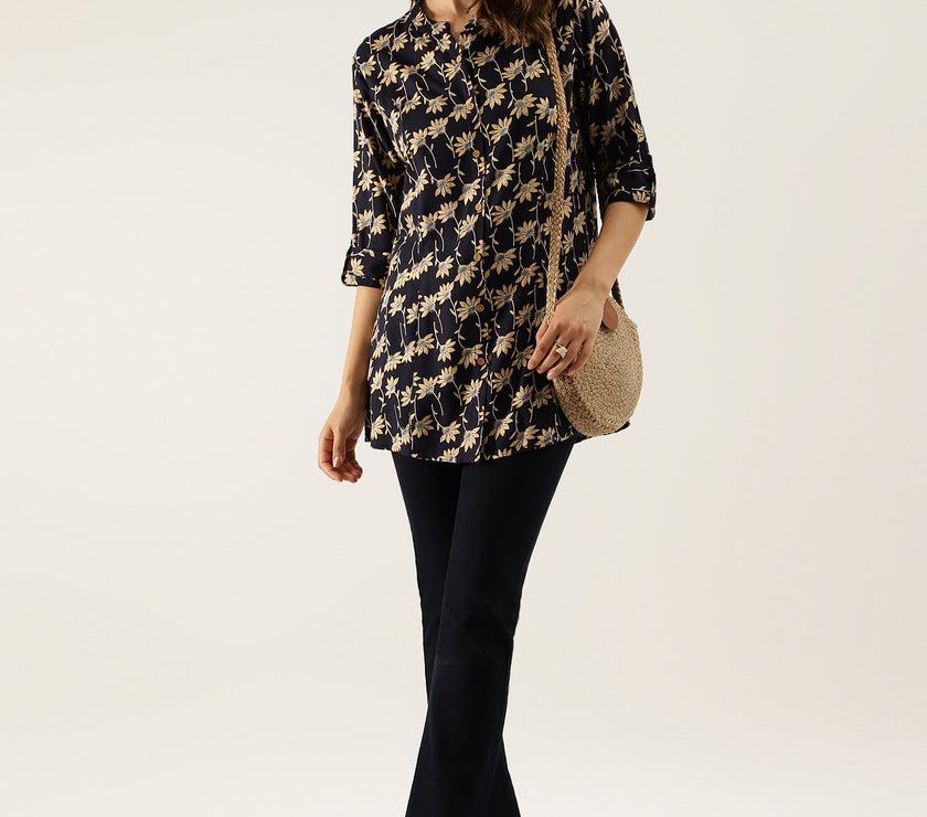 Divena Floral Printed Rayon Shirt type Top for Women