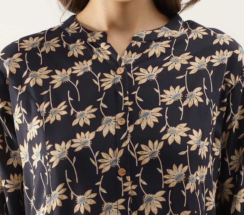 Divena Floral Printed Rayon Shirt type Top for Women