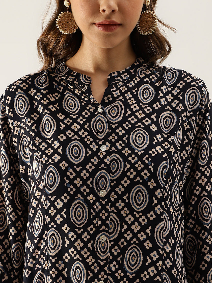 Divena Black Asymetric Printed  top