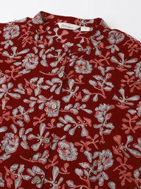 Divena Maroon Floral Print Rayon Regular Top