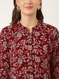 Divena Maroon Floral Print Rayon Regular Top