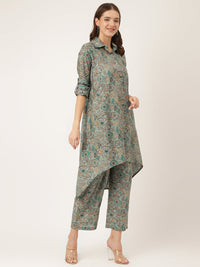 Divena Blue & Green Foil Printed Chanderi  Co-ord Set