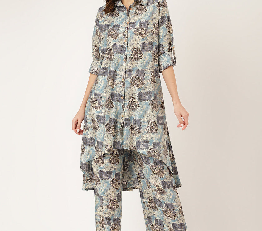 Divena Blue Foil Printed Chanderi Co-ord Set