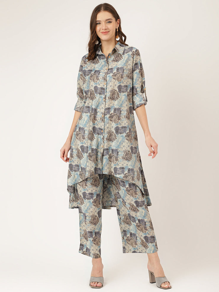 Divena Blue Foil Printed Chanderi Co-ord Set