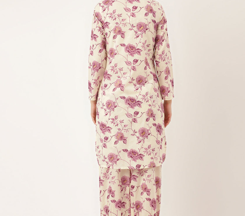 Divena Purple Floral Print Cotton Co-ord Set