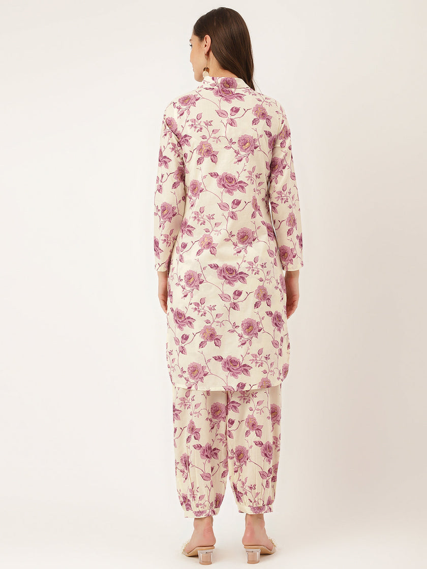 Divena Purple Floral Print Cotton Co-ord Set