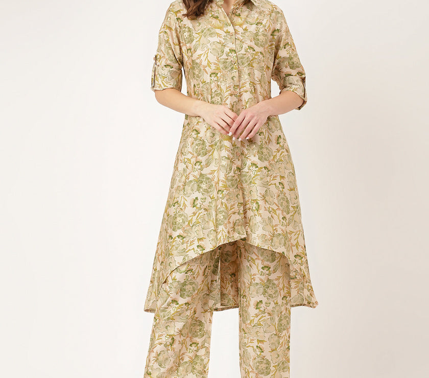 Divena Green Foil Printed Chanderi Co-ord Set