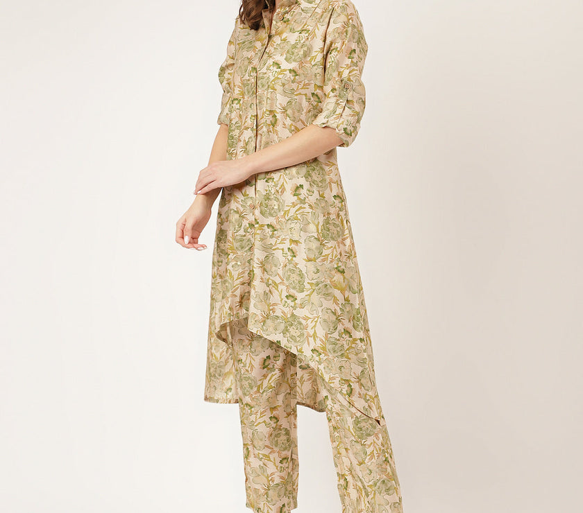 Divena Green Foil Printed Chanderi Co-ord Set