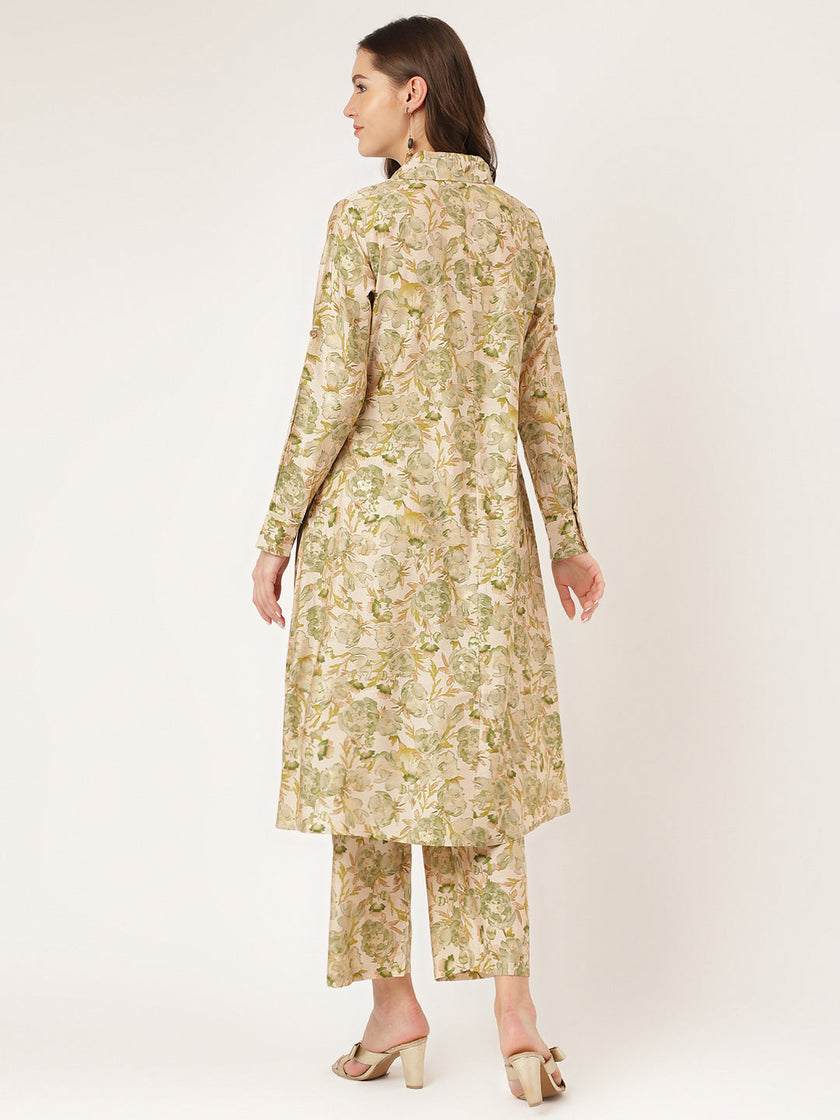 Divena Green Foil Printed Chanderi Co-ord Set