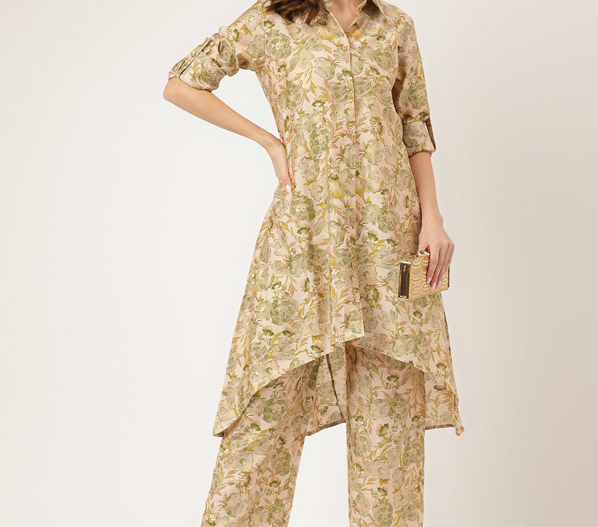 Divena Green Foil Printed Chanderi Co-ord Set