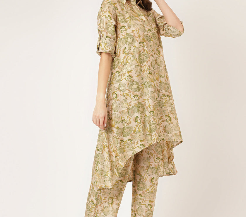 Divena Green Foil Printed Chanderi Co-ord Set