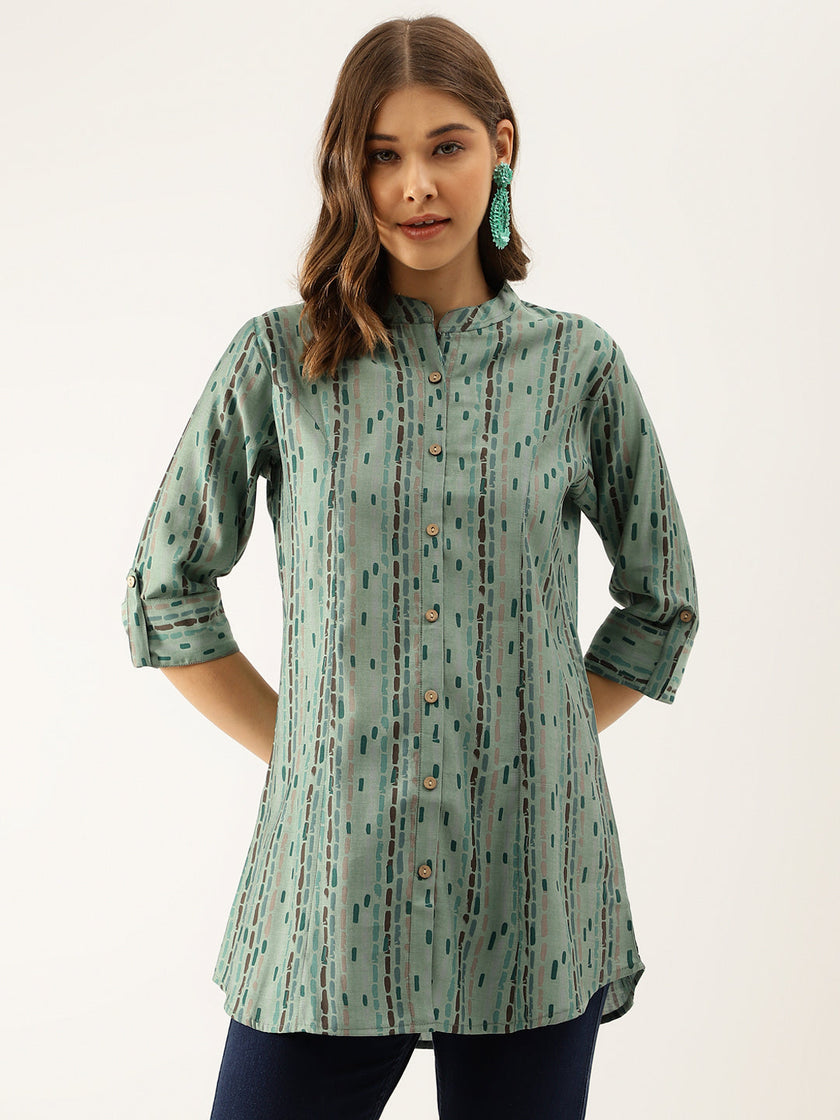 Divena Green Printed Modal Chanderi Regular Fit Top