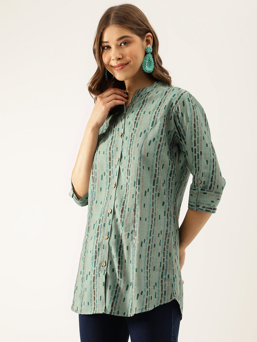 Divena Green Printed Modal Chanderi Regular Fit Top