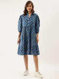 Divena Blue Paisley Printed Cotton Dress for Women