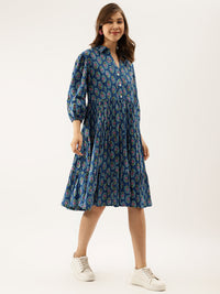 Divena Blue Paisley Printed Cotton Dress for Women