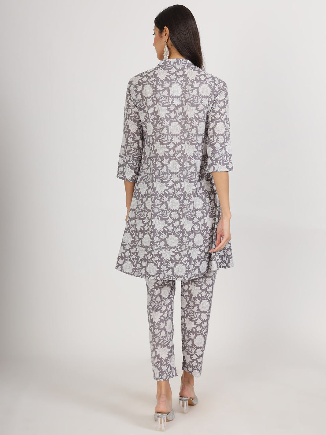 Divena Grey Floral Printed Cotton Co ord Set