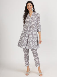 Divena Grey Floral Printed Cotton Co ord Set