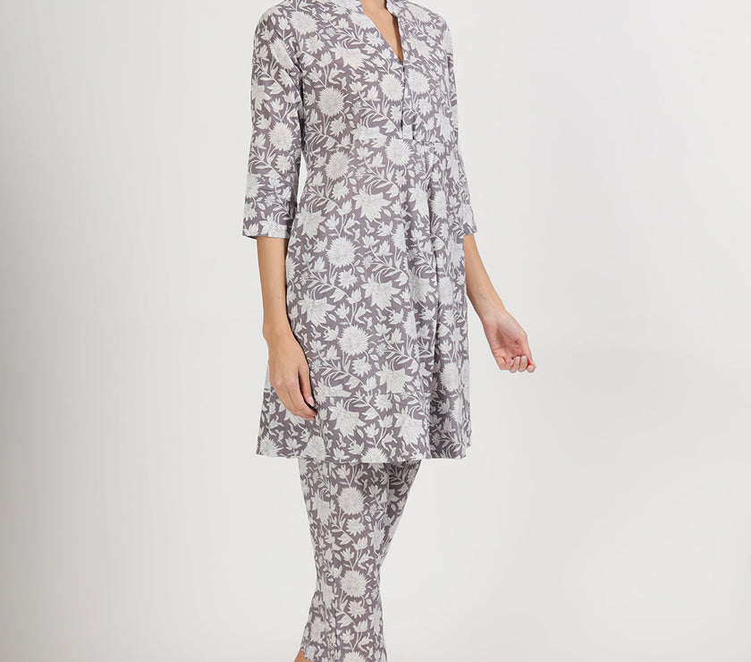 Divena Grey Floral Printed Cotton Co ord Set