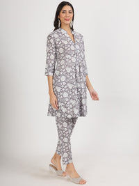 Divena Grey Floral Printed Cotton Co ord Set