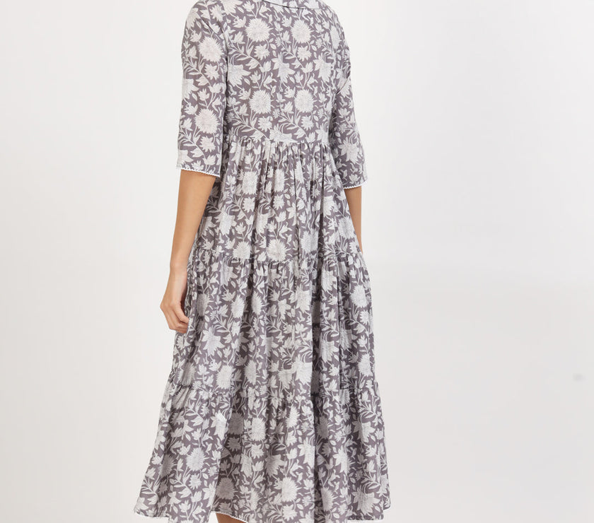 Divena Grey Floral Printed Cotton Dress