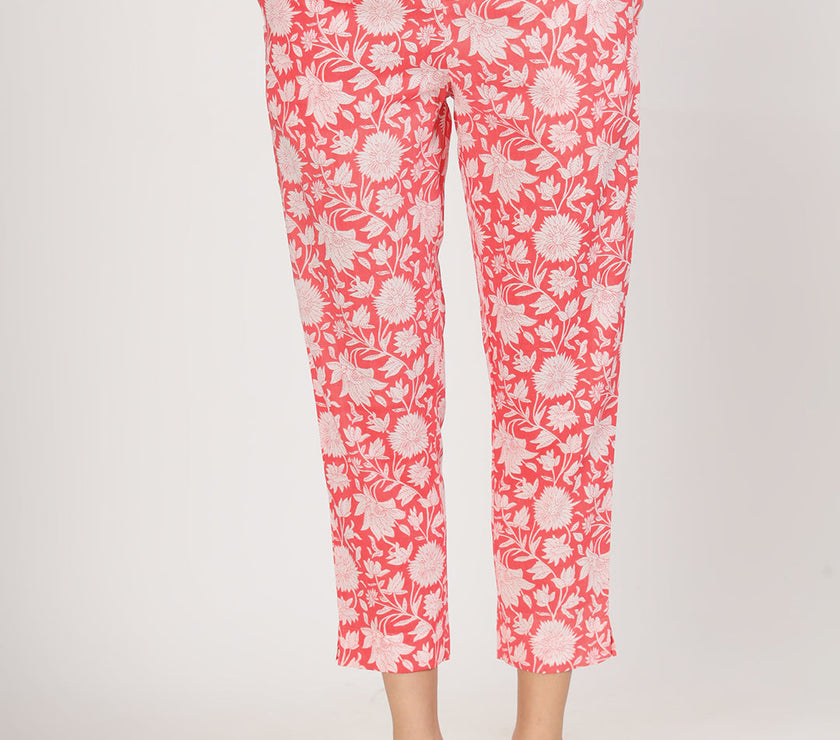 Divena Pink Floral Printed Cotton Kurta with Herem Pant Co ord Set