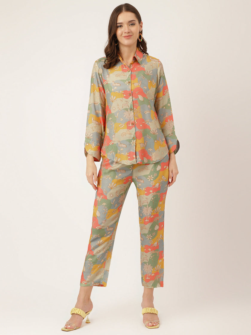 Divena Multi Color Quirky Print Muslin Co-ord Set