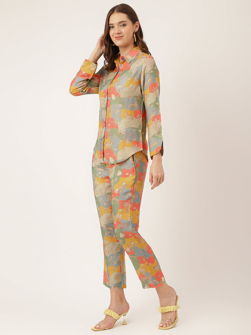 Divena Multi Color Quirky Print Muslin Co-ord Set