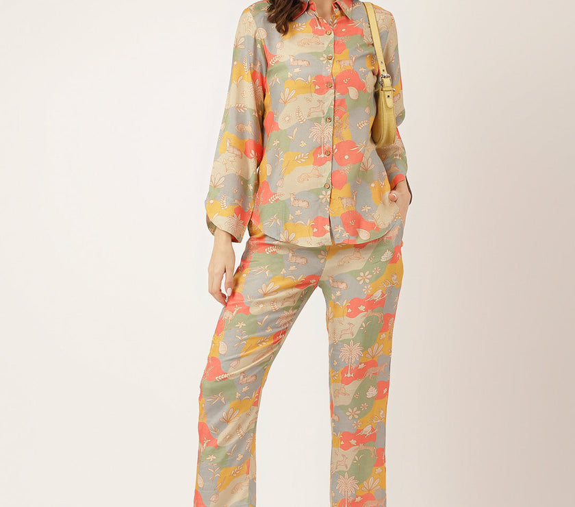 Divena Multi Color Quirky Print Muslin Co-ord Set