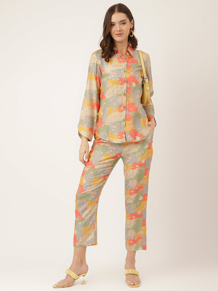 Divena Multi Color Quirky Print Muslin Co-ord Set