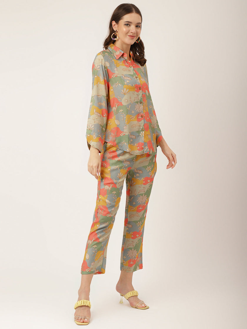 Divena Multi Color Quirky Print Muslin Co-ord Set