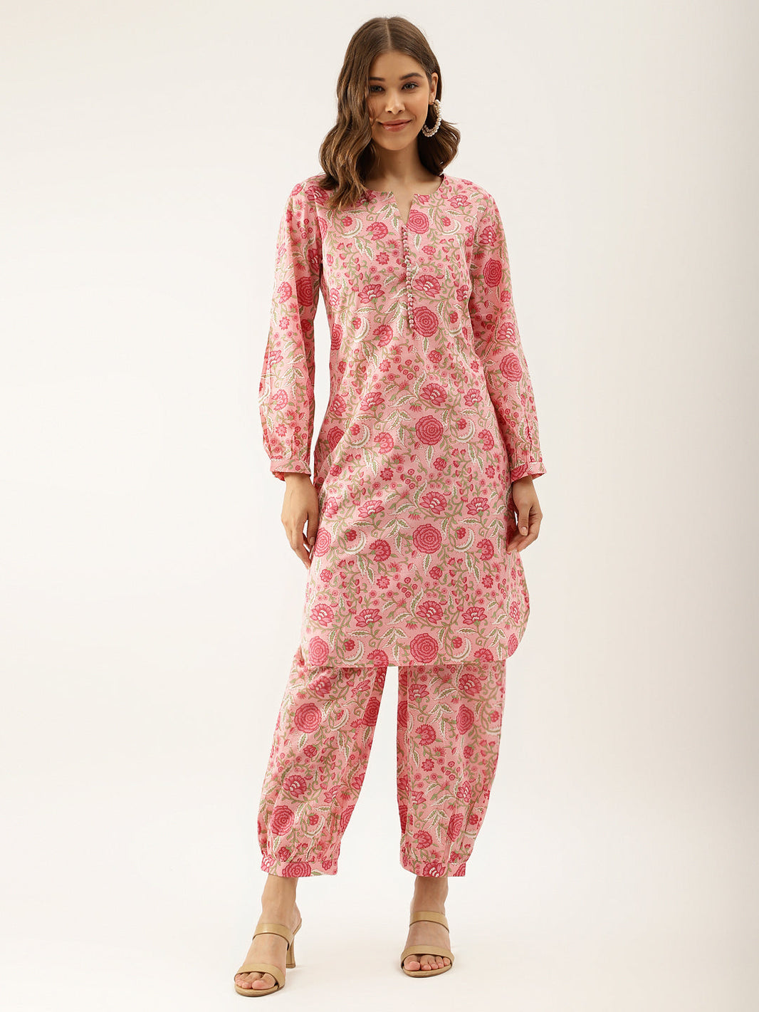 Divena Pink Floral Print Cotton Co-ord set