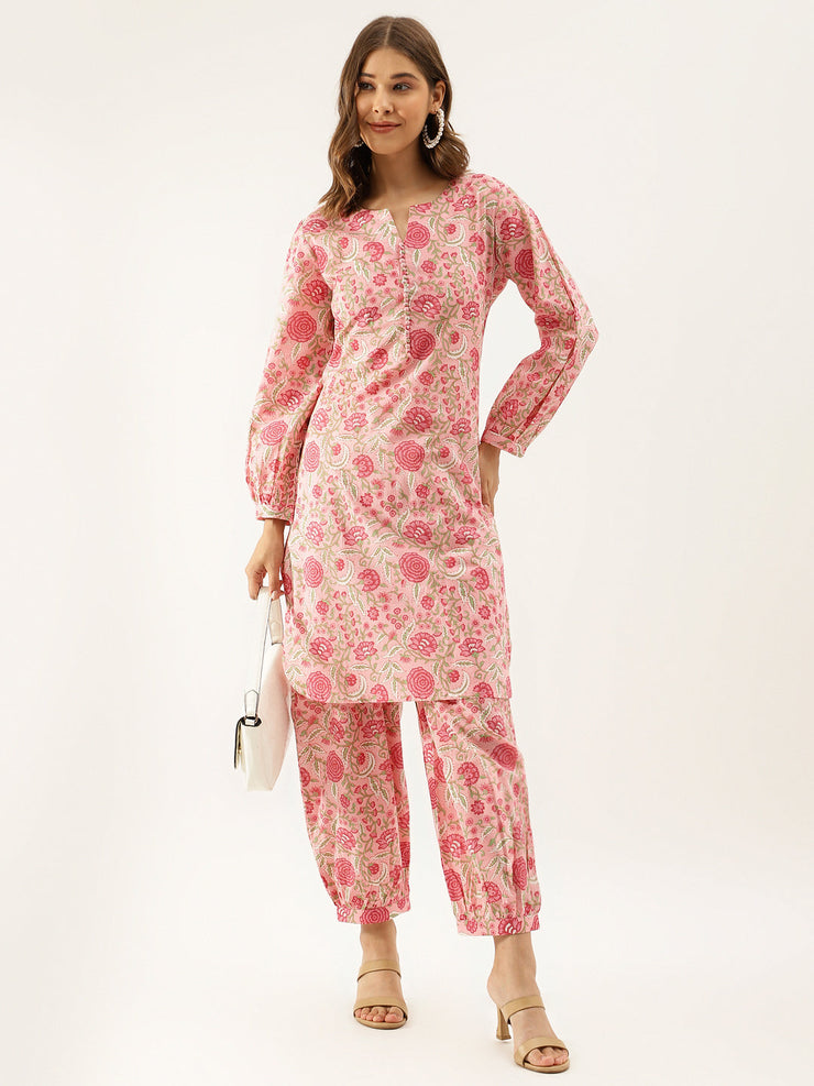 Divena Pink Floral Print Cotton Co-ord set