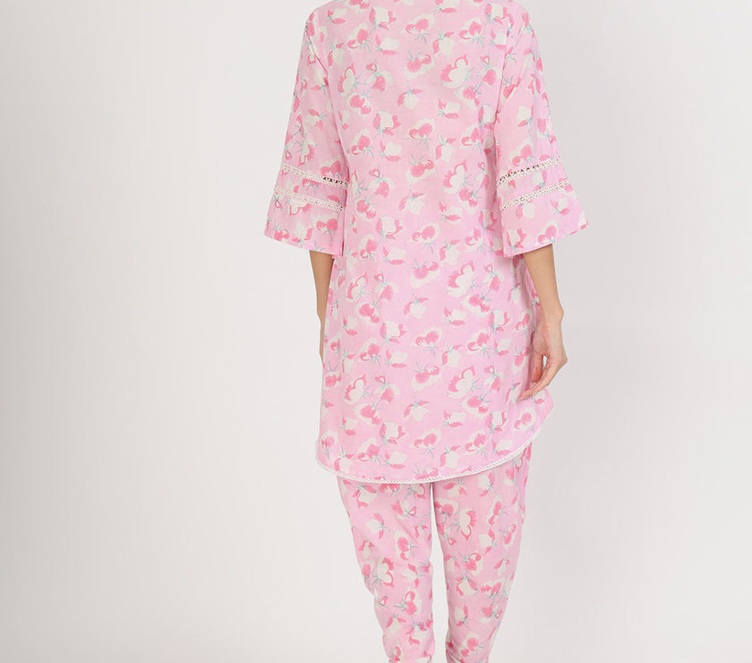 Divena Pink Floral Printed Cotton Kurta with Dhoti Co-Ord Set