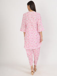 Divena Pink Floral Printed Cotton Kurta with Dhoti Co-Ord Set