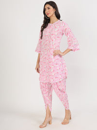 Divena Pink Floral Printed Cotton Kurta with Dhoti Co-Ord Set