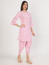 Divena Pink Floral Printed Cotton Kurta with Dhoti Co-Ord Set