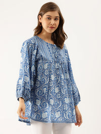 Divena Blue  Printed Cotton Peplum top