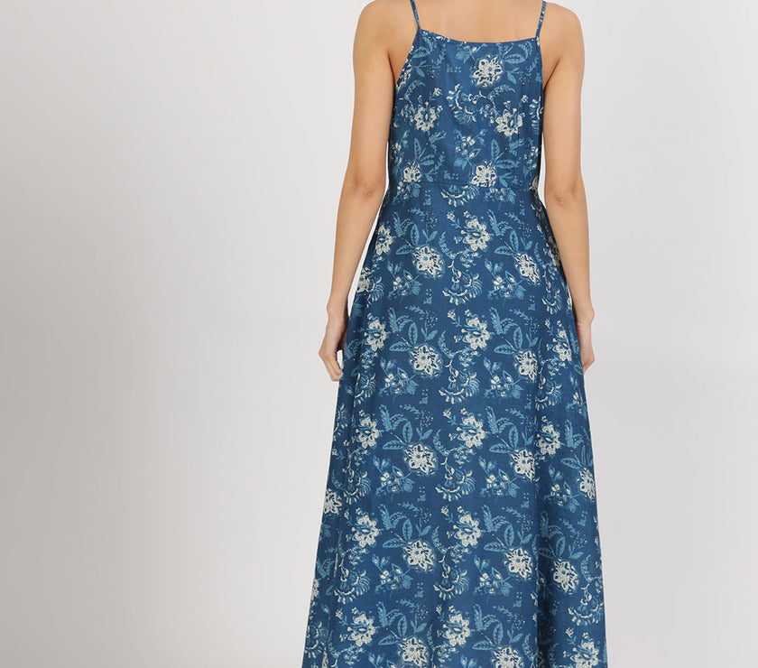 Divena Indigo Blue Cotton Long Dress for Women