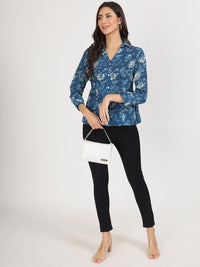 Divena Indigo Blue Cotton Shirt Style Top