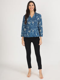 Divena Indigo Blue Cotton Shirt Style Top