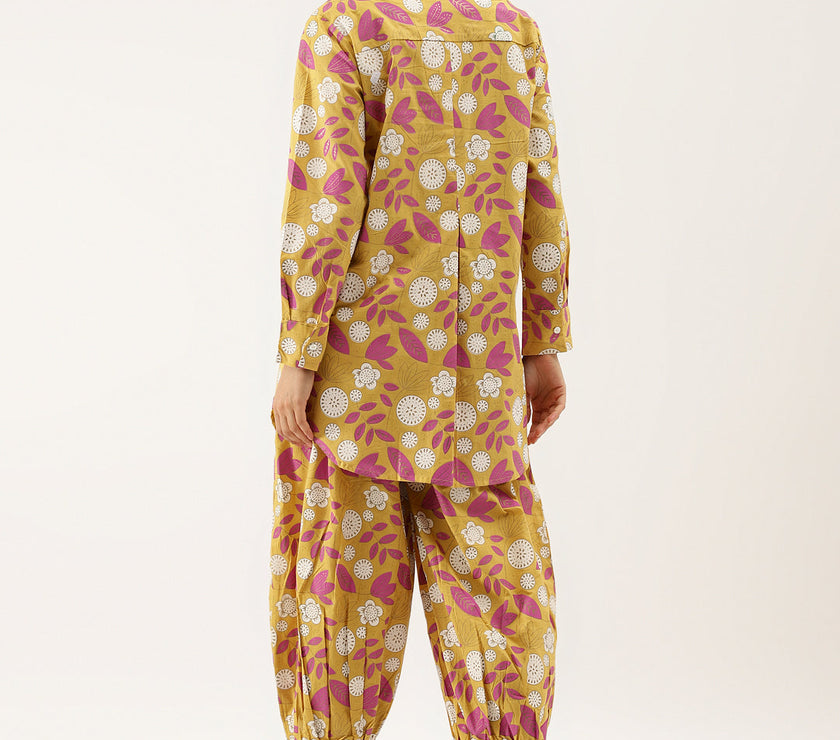 Divena Mustard Floral Print Cotton Co-ord Set