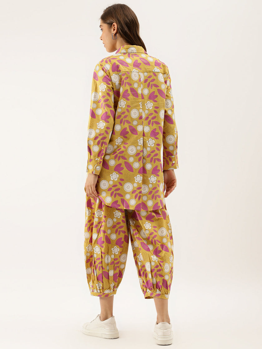 Divena Mustard Floral Print Cotton Co-ord Set