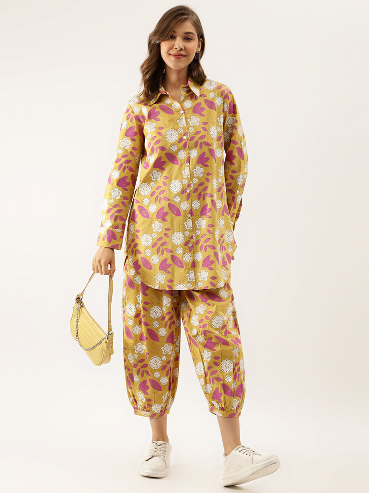 Divena Mustard Floral Print Cotton Co-ord Set