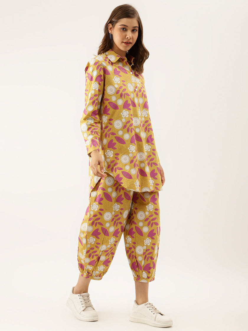 Divena Mustard Floral Print Cotton Co-ord Set