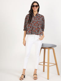 Divena Black Floral Printed Cotton Tops