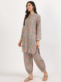 Divena Beige Floral Printed Cotton Co-ord Set